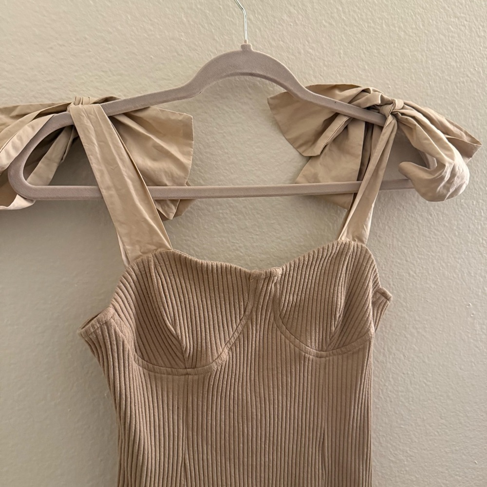 Maeve Anthropologie Elegant Tan Ribbed Women's Top - Picture 2 of 5